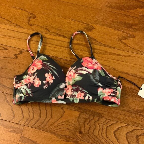 Shade & Shore Size 34B bikini top charcoal gray floral - Picture 1 of 4